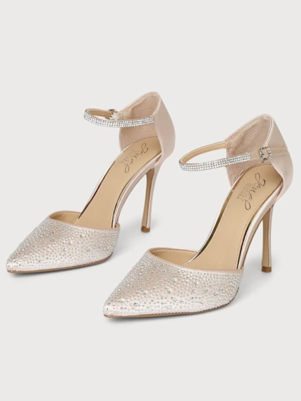 Badgley Mischka Jewel Jailene Ankle Strap Stiletto Champagne Satin Size 8.5